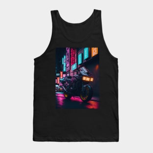 Neon Speedster: Motorcycle Majesty in a Japanese Metropolis Tank Top